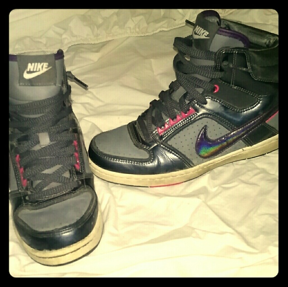 Nike Shoes - Nike holo black pink purple and gray high tops